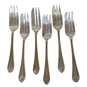 Vintage S & L Deco Dot EPNS Silver Plate Dessert Cake / Pastry Forks Set‎ of 6